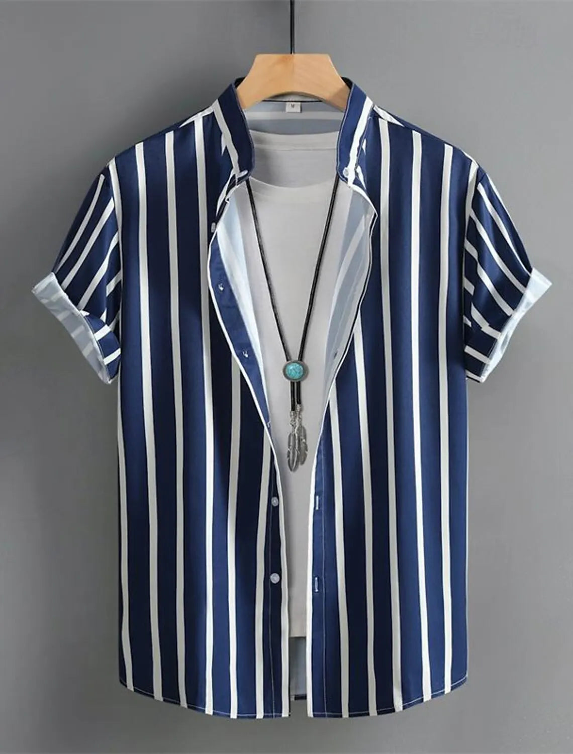 Men's Shirt Button Up Shirt Casual Shirt Summer Shirt Beach Shirt Short Sleeve Striped Band Collar Hawaiian Clothing Fashion