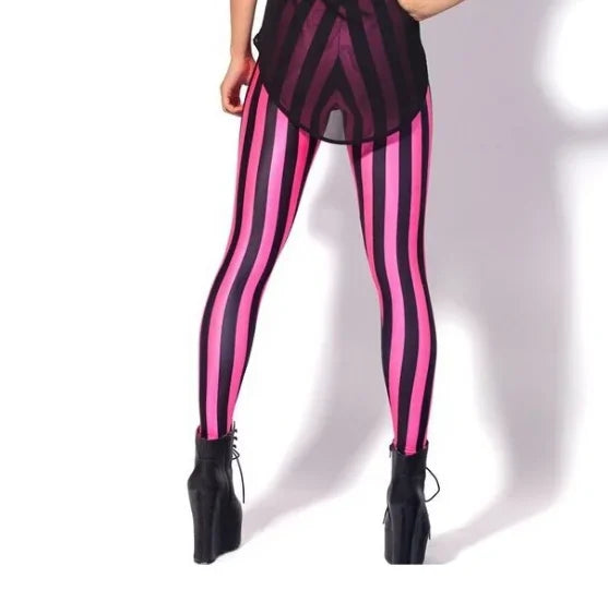 New Sexy Women Legging Black White Stripe Printing Fitness leggins Fashion Slim High Waist Leggings Woman Pants Christmas Gift