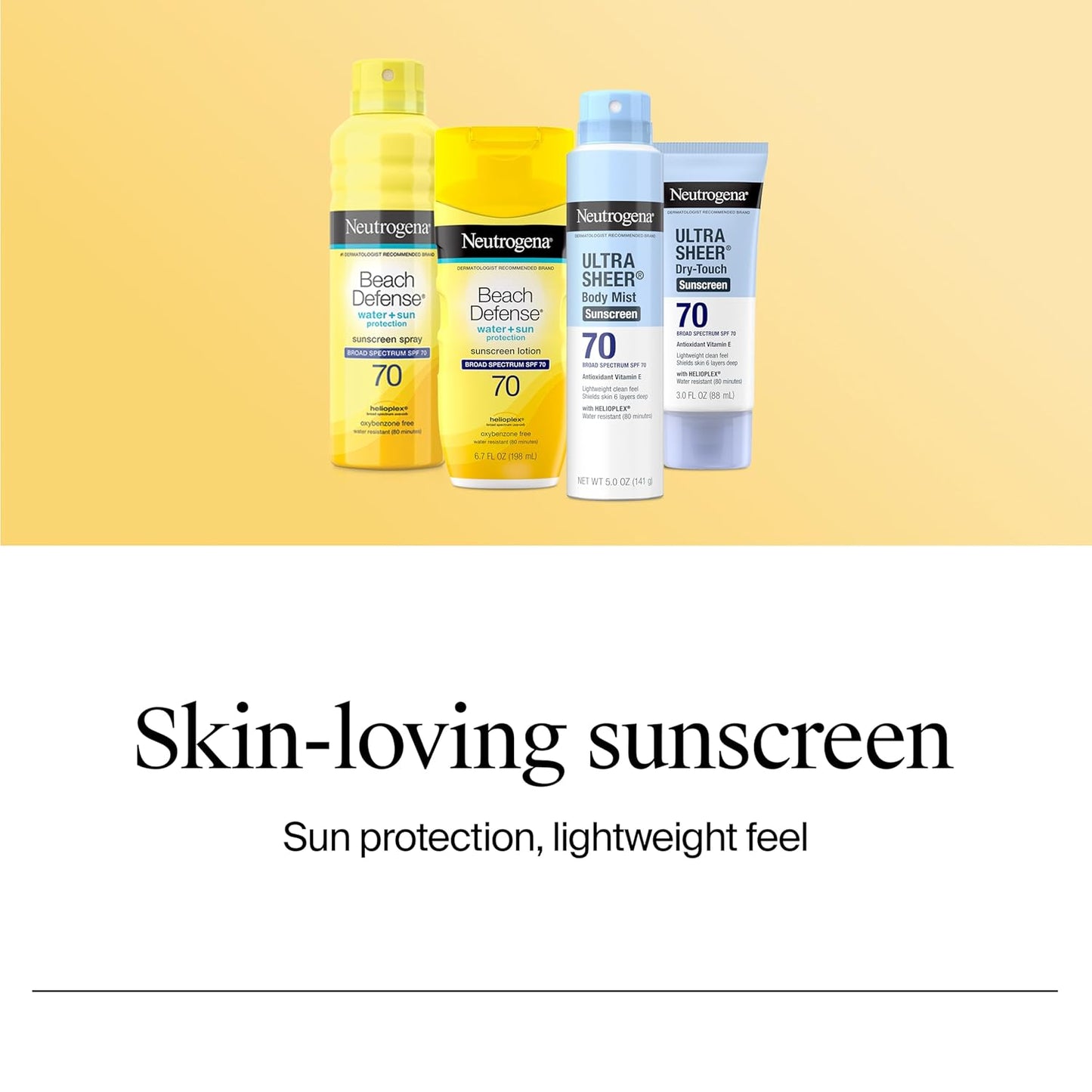 Neutrogena Beach Defense Sunscreen Lotion SPF 70 Broad Spectrum UVA UVB Protection Lightweight Water Resistant up to 80 Minutes Beach-Strength Sun Protection for Whole Family, 6.7 Fl Oz