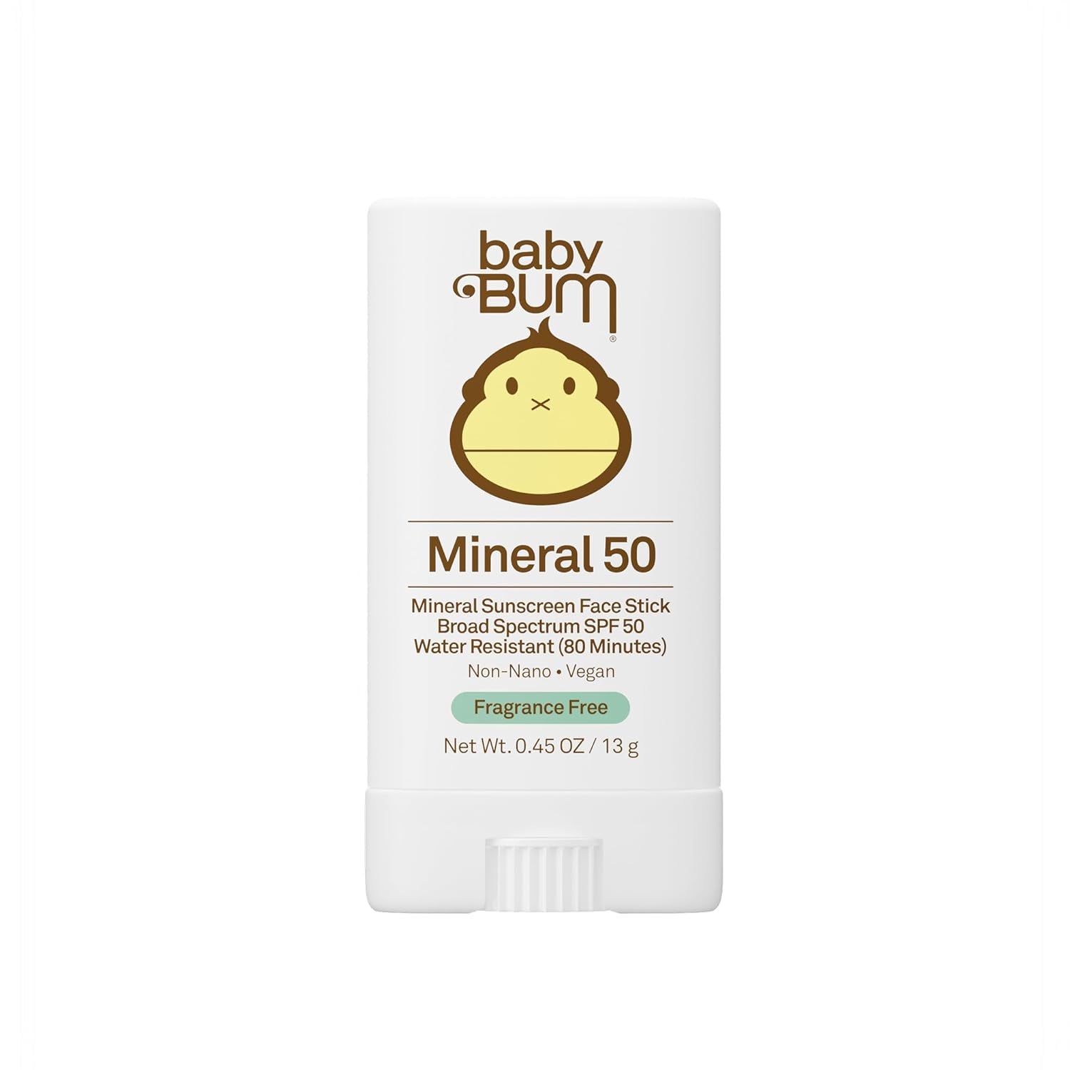 Baby Bum Mineral SPF 50 Sunscreen Stick - Hawaii 104 Act Compliant (Without Octinoxate & Oxybenzone) - UVA/UVB Face and Body Protection - Unscented for Sensitive Skin - Travel Size - 0.45 Oz