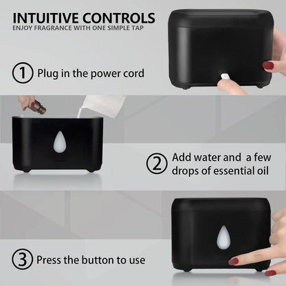 Flame Diffuser for Essential Oils, 200Ml Ultrasonic Aroma Diffusers with Cool Mist, Aromatherapy Diffuser with Auto-Off Protection, Small Humidifier for Home,Office,Bedroom,Gift (Black)