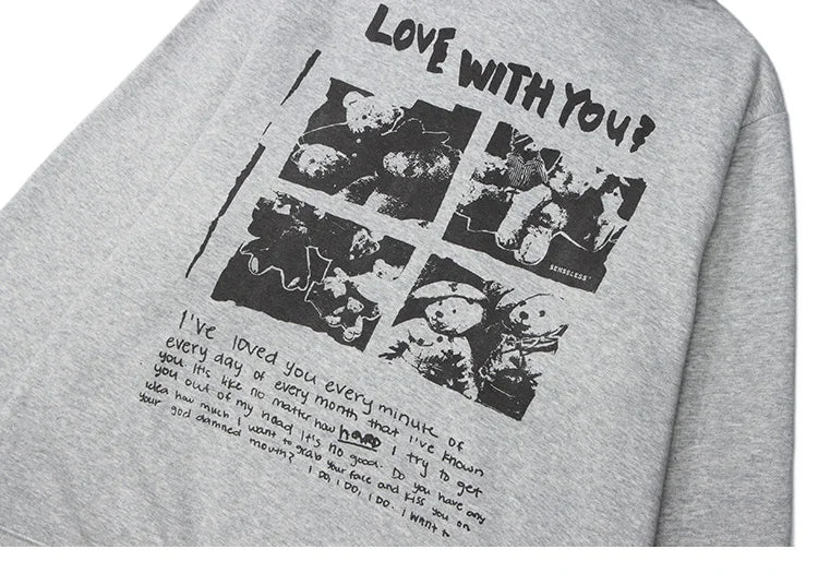 Hip Hop Hoodie Streetwear Sweatshirt 2025 Men Bear Letter Print Harajuku Hoodie Autumn Cotton Fleece Hooded Pullover Sweat Shirt