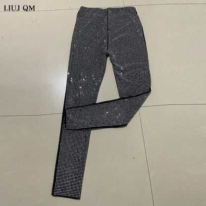 European 2024 Spring Woman Pants New Hot Rhinestone Trousers Fashion Pants Women Harajuku Slim Sweatpants Women Mujer Pantalones