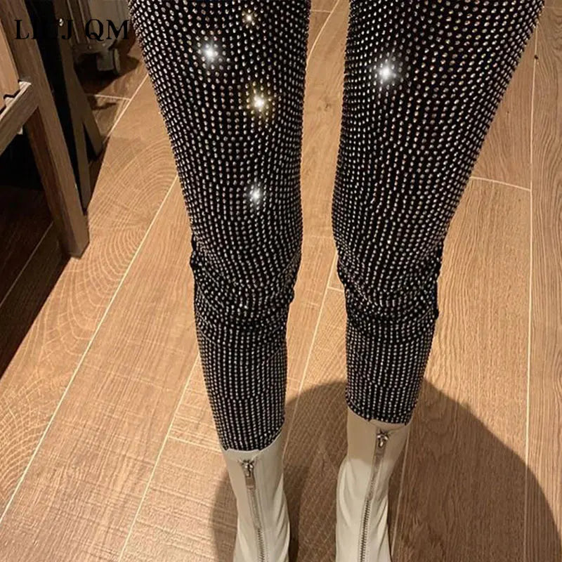 European 2024 Spring Woman Pants New Hot Rhinestone Trousers Fashion Pants Women Harajuku Slim Sweatpants Women Mujer Pantalones