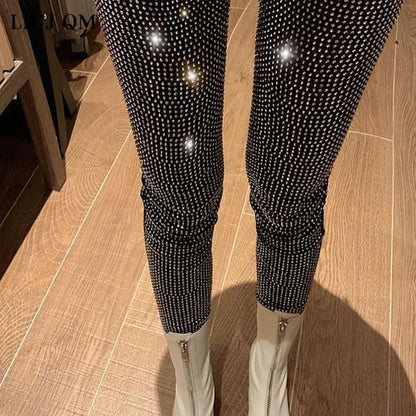 European 2024 Spring Woman Pants New Hot Rhinestone Trousers Fashion Pants Women Harajuku Slim Sweatpants Women Mujer Pantalones