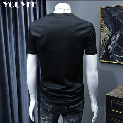 Short Sleeve T-shirt Men's Slim Embroidered Light Luxury New Trend Summer Round Neck Male Tees Top Man Wear Clothing M-4XL