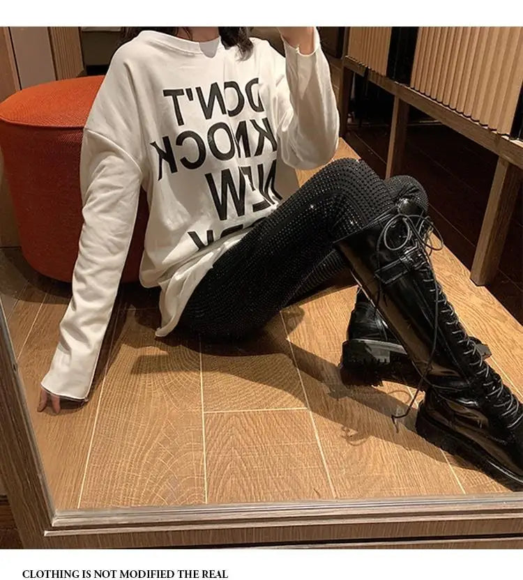 European 2024 Spring Woman Pants New Hot Rhinestone Trousers Fashion Pants Women Harajuku Slim Sweatpants Women Mujer Pantalones