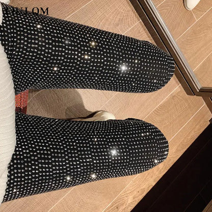 European 2024 Spring Woman Pants New Hot Rhinestone Trousers Fashion Pants Women Harajuku Slim Sweatpants Women Mujer Pantalones