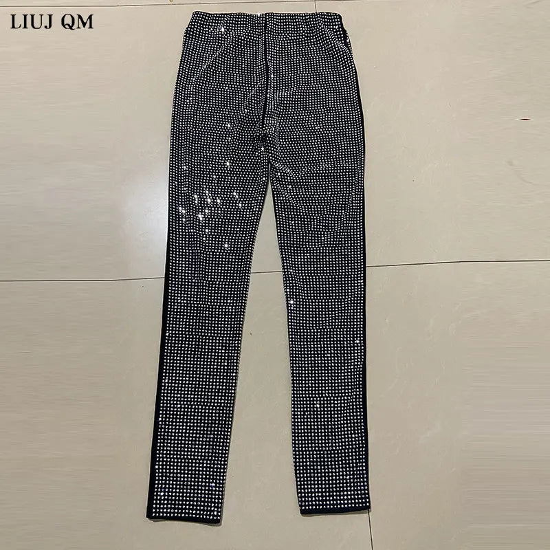 European 2024 Spring Woman Pants New Hot Rhinestone Trousers Fashion Pants Women Harajuku Slim Sweatpants Women Mujer Pantalones