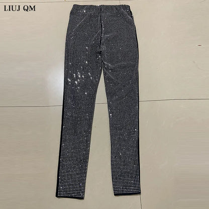 European 2024 Spring Woman Pants New Hot Rhinestone Trousers Fashion Pants Women Harajuku Slim Sweatpants Women Mujer Pantalones