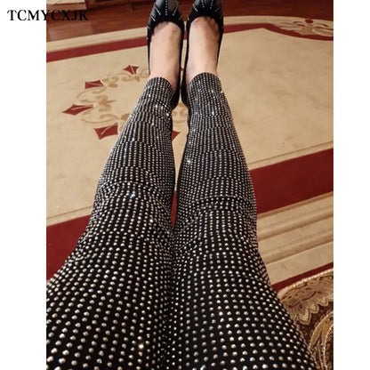 European 2024 Spring Woman Pants New Hot Rhinestone Trousers Fashion Pants Women Harajuku Slim Sweatpants Women Mujer Pantalones
