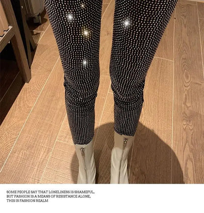 European 2024 Spring Woman Pants New Hot Rhinestone Trousers Fashion Pants Women Harajuku Slim Sweatpants Women Mujer Pantalones