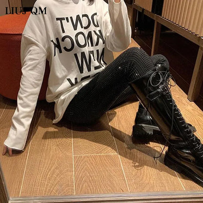 European 2024 Spring Woman Pants New Hot Rhinestone Trousers Fashion Pants Women Harajuku Slim Sweatpants Women Mujer Pantalones