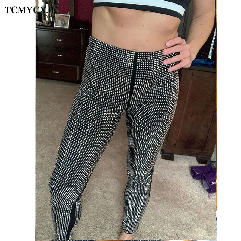 European 2024 Spring Woman Pants New Hot Rhinestone Trousers Fashion Pants Women Harajuku Slim Sweatpants Women Mujer Pantalones