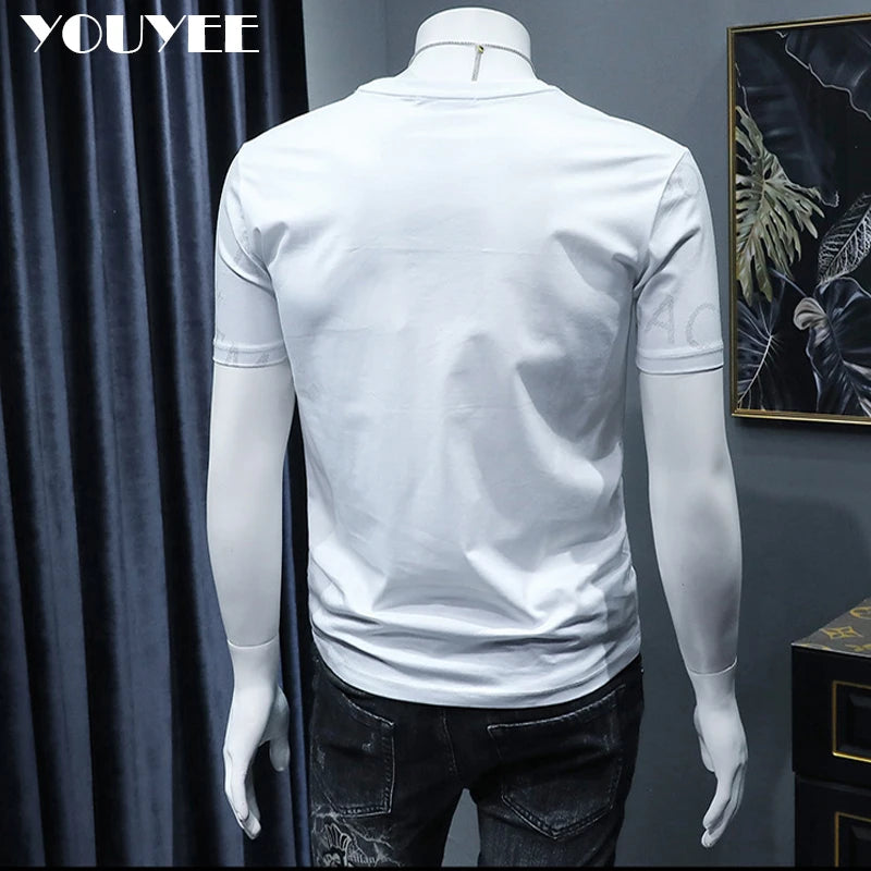 Short Sleeve T-shirt Men's Slim Embroidered Light Luxury New Trend Summer Round Neck Male Tees Top Man Wear Clothing M-4XL