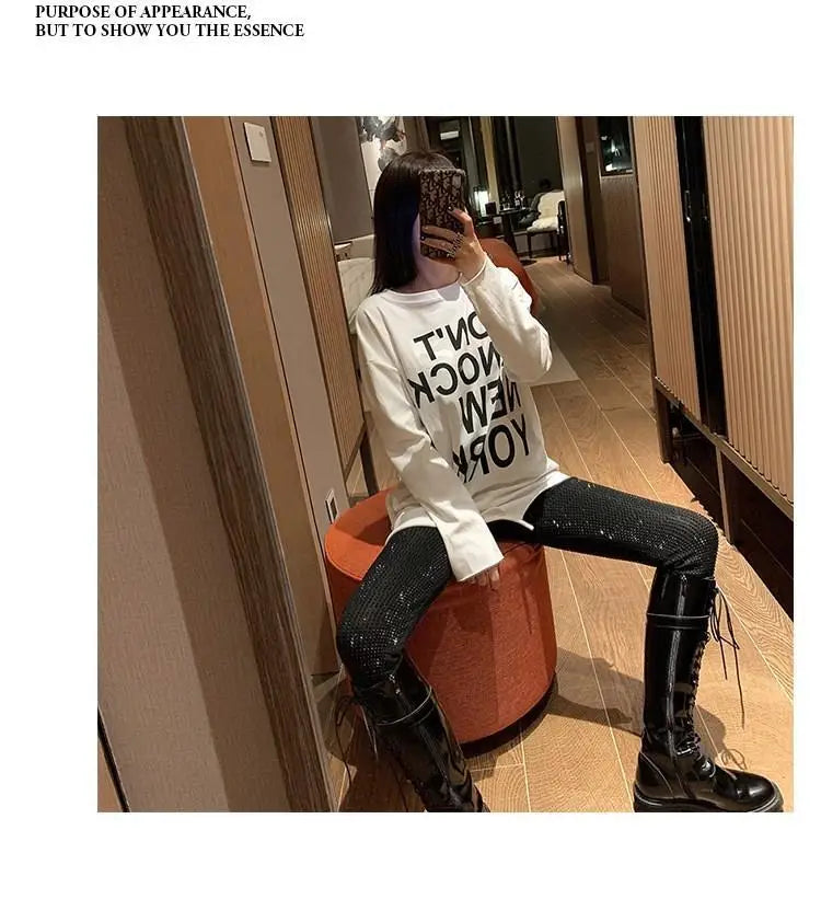 European 2024 Spring Woman Pants New Hot Rhinestone Trousers Fashion Pants Women Harajuku Slim Sweatpants Women Mujer Pantalones