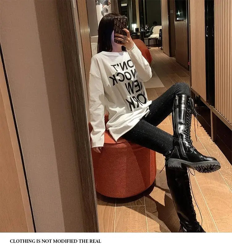 European 2024 Spring Woman Pants New Hot Rhinestone Trousers Fashion Pants Women Harajuku Slim Sweatpants Women Mujer Pantalones