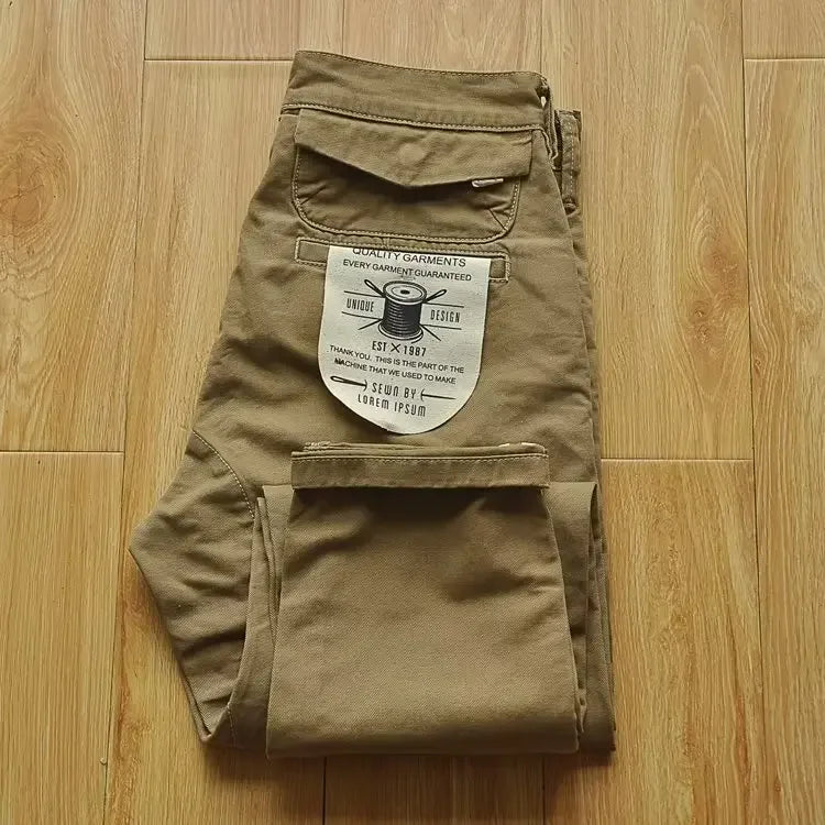 New Mens New Cargo Pants American Retro Heavy-duty Workwear Pants Man Wear-resistant Loose Straight Leg Pants Casual Trousers