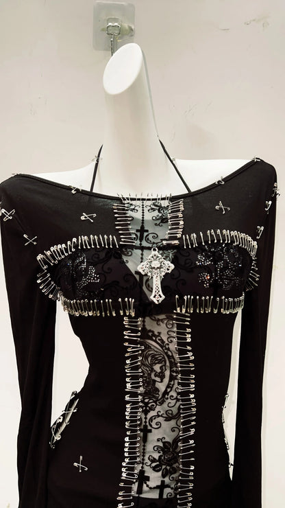 y2k fashion y2k clothes y2k crop top gothic clothes vintage shirt y2k shirt Gothic shirt Punk shirt Harajuku shirt Cross shirt