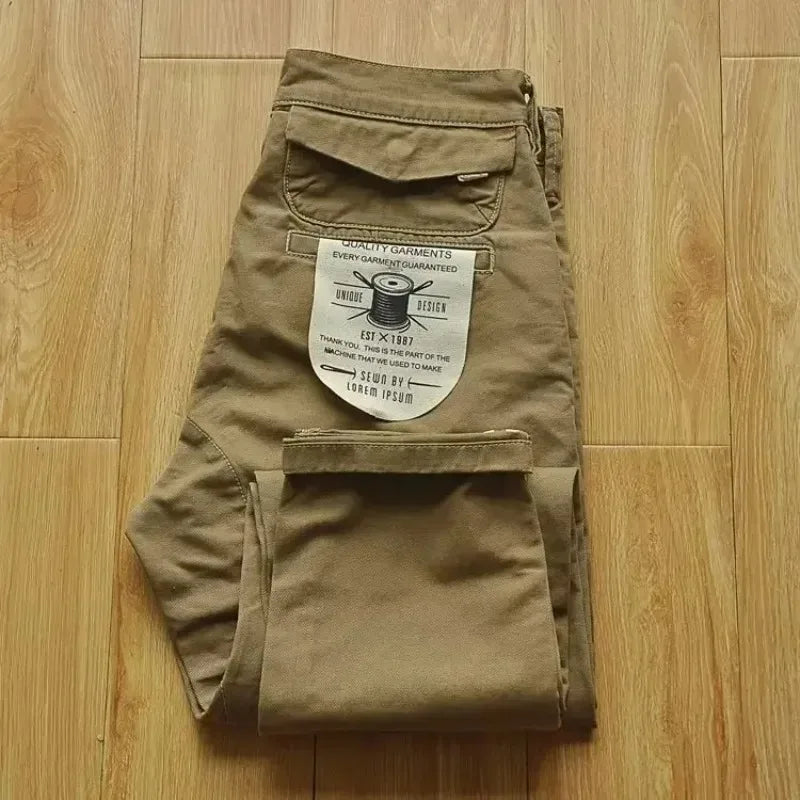New Mens New Cargo Pants American Retro Heavy-duty Workwear Pants Man Wear-resistant Loose Straight Leg Pants Casual Trousers