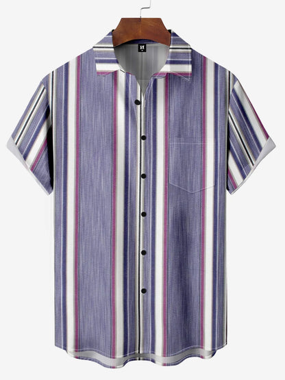 Men's Shirt Short Sleeve Colorful Stripe Print Button Shirt Summer Beach Shirt Camping Shirt Short Sleeve Men's Formal Shirt