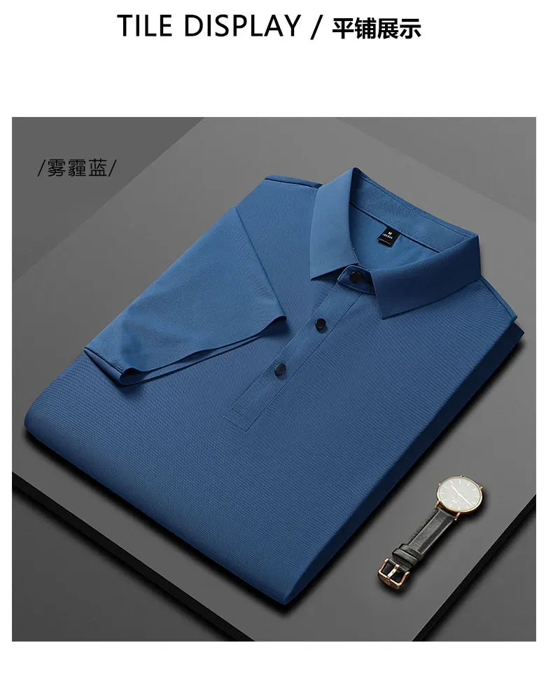 Polo Shirt Men Summer New High Quality Mens Short-Sleeved Polo Shirt Ice Silk Men's Business Casual Polo Shirt Size M-5XL 8888