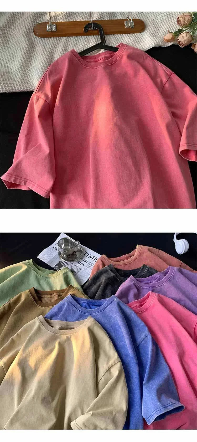 Men Vintage Washed T Shirt Streetwear Hip Hop Tops Casual Cotton Short Sleeve Tee Punk Harajuku Loose Fit T-Shirt For Men Women