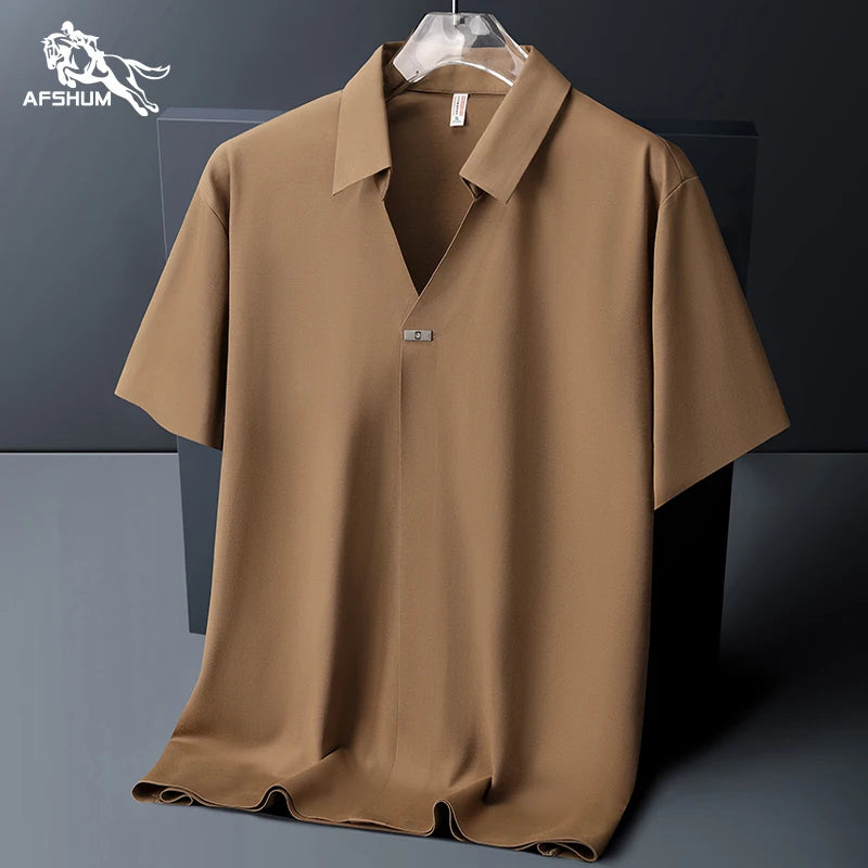 Polo Shirt Men M-6XL 7XL 8XL Summer New High Quality Mens Short-Sleeved Polo Shirt Ice Silk Men's Business Casual Polo Shirt 561
