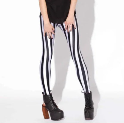New Sexy Women Legging Black White Stripe Printing Fitness leggins Fashion Slim High Waist Leggings Woman Pants Christmas Gift