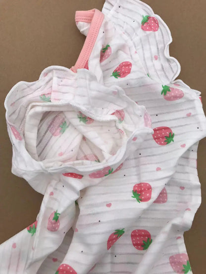 Girl Strawberry Prints Nightgown Dress Cotton Soft Breathable Kids Sleep Wear Quality Home Wear Size 110-170