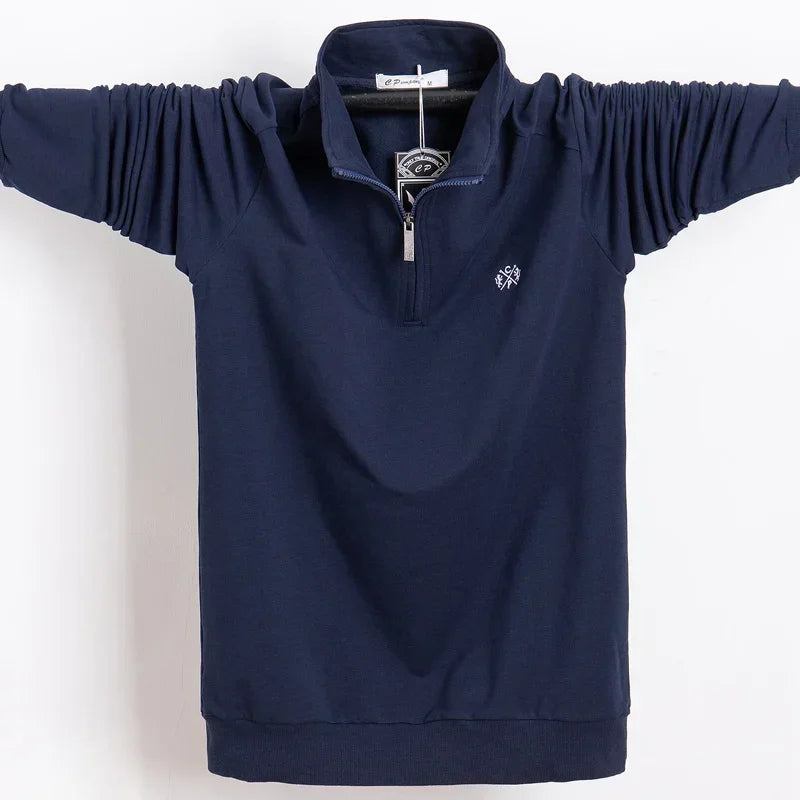 Men Polo Shirt 2025 Pure Cotton Men Business Casual Male Polo Shirt Autumn Long Sleeve Stand Collar Polo Shirt Plus Size 5XL 6XL