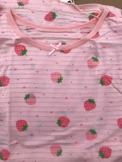 Girl Strawberry Prints Nightgown Dress Cotton Soft Breathable Kids Sleep Wear Quality Home Wear Size 110-170