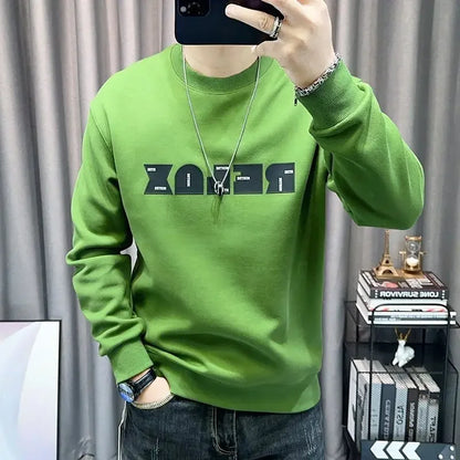 Man Pullover Green Graphic Cotton Printing Sweatshirts for Men New in Welcome Deal Streetwear Sweat Shirt Korean Style S Overfit