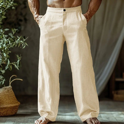 Men's Cotton and Linen Beach Pants Loose Straight Leg Pants Breathable Casual Pants Men's Cotton Pants, Men's Jogging Pants