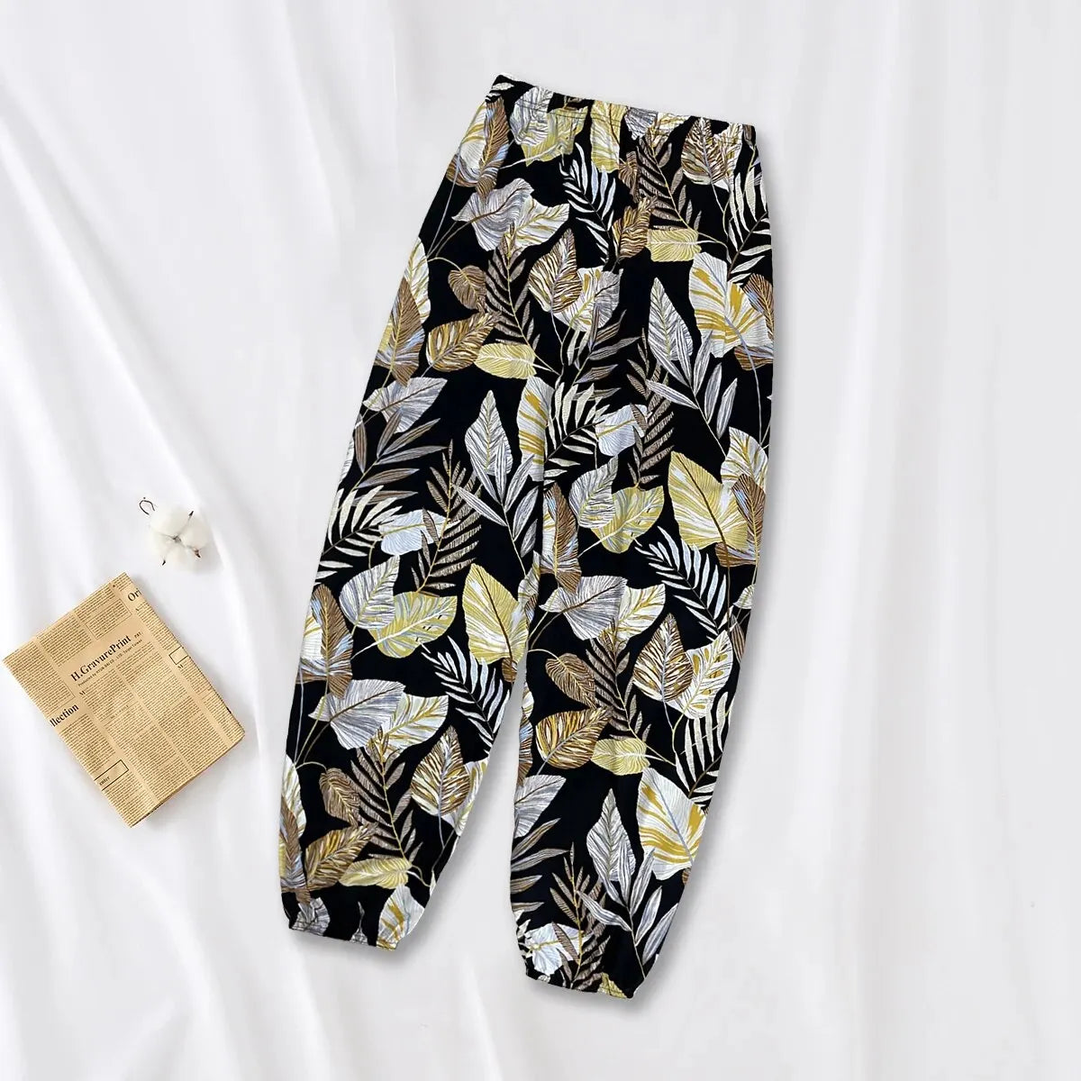 Women Casual Loose Cozy Pants Elastic Pants Feet Harem Pants Sweatpants Pants Summer Beach Pants Elastic Waistband