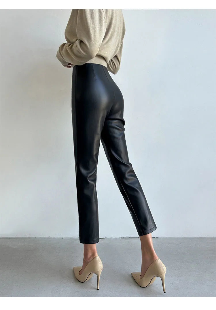 PU Autumn Winter Leather Pencil Pant Women Bodycon Fashion Office High Waist Ladies Trousers Casual Woman Pants