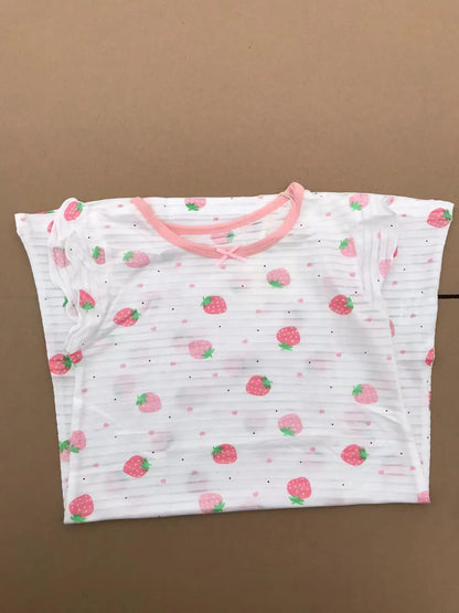 Girl Strawberry Prints Nightgown Dress Cotton Soft Breathable Kids Sleep Wear Quality Home Wear Size 110-170