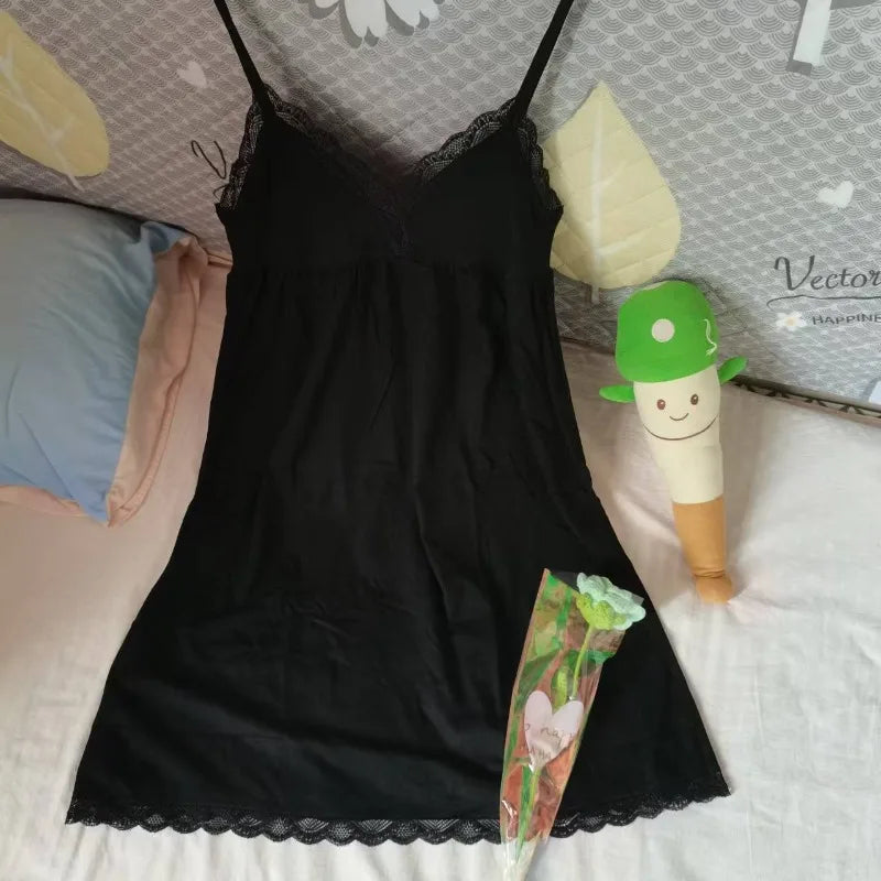 New Lace Nightgown Women Sleep Wear  V-Neck Nightdress Halter Soft Sleepshirts Casual Home Wear For Women Summer