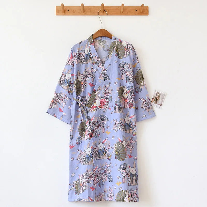 Ladies Cotton Kimono Bathrobe Loose Homewear Pajamas Robes for Women Multi Colors Printed Cardigan Sleep Wear Womens Robe