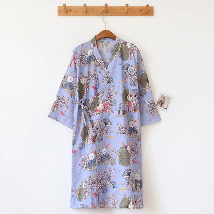 Ladies Cotton Kimono Bathrobe Loose Homewear Pajamas Robes for Women Multi Colors Printed Cardigan Sleep Wear Womens Robe