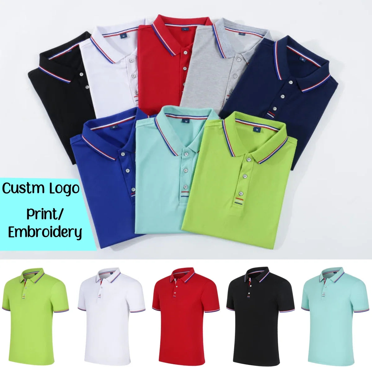 Summer Polo Shirt With Custom Print Embroidery Logo Mens Short Sleeve Casual Cotton Polo Shirt Business Spring Lapel Polo Shirt