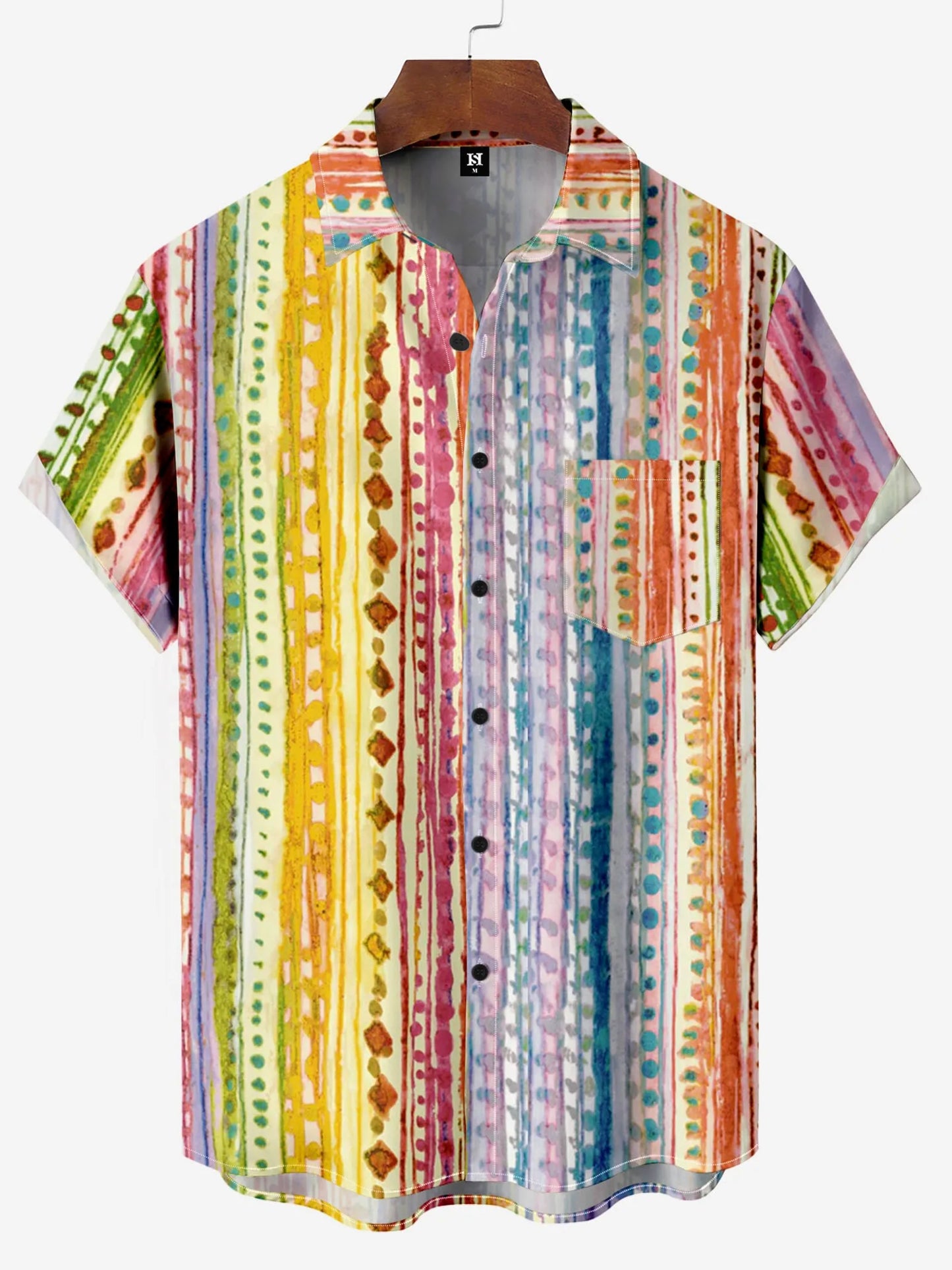 Men's Shirt Short Sleeve Colorful Stripe Print Button Shirt Summer Beach Shirt Camping Shirt Short Sleeve Men's Formal Shirt