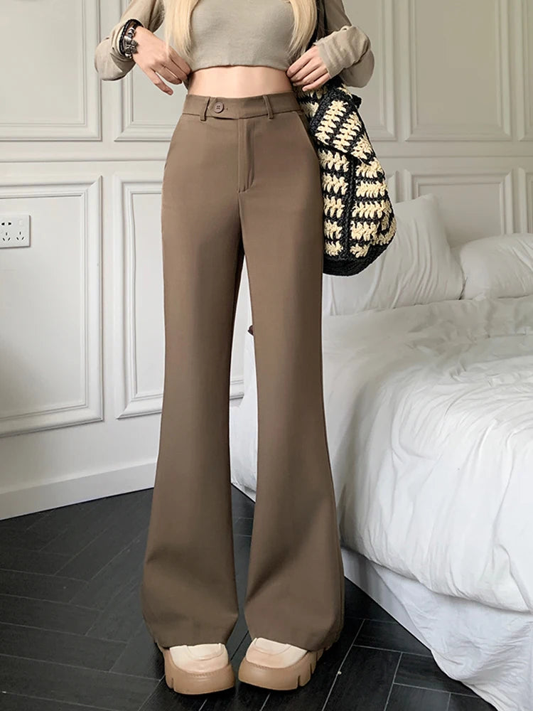 New Solid Black Women Pants High Waist Streetwear Fashion Flare Pants Women Casual Clothing Office Lady Long Straight Trousers
