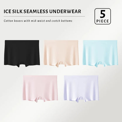 FallSweet 5PCS Women’s Seamless Boyshort Panties Comfortable Breathable Silk Satin Underwear for Woman Boxer Sports & Daily Wear