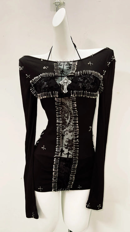 y2k fashion y2k clothes y2k crop top gothic clothes vintage shirt y2k shirt Gothic shirt Punk shirt Harajuku shirt Cross shirt