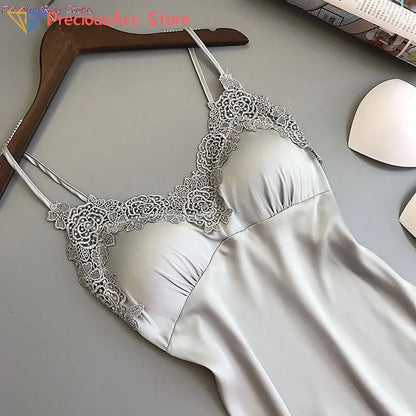 Women Nightgowns Sexy Nightwear Lace Patchwork Camisola Lingerie Nighty Wedding Silk Dress Sleep Wear Nightdress Clothes