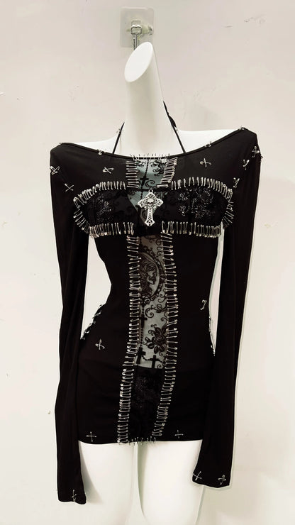 y2k fashion y2k clothes y2k crop top gothic clothes vintage shirt y2k shirt Gothic shirt Punk shirt Harajuku shirt Cross shirt