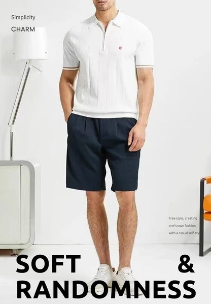 CHCH Men's Polo Shirt Summer Ribbed Knitted Breathable Cool Texture Polo Shirt