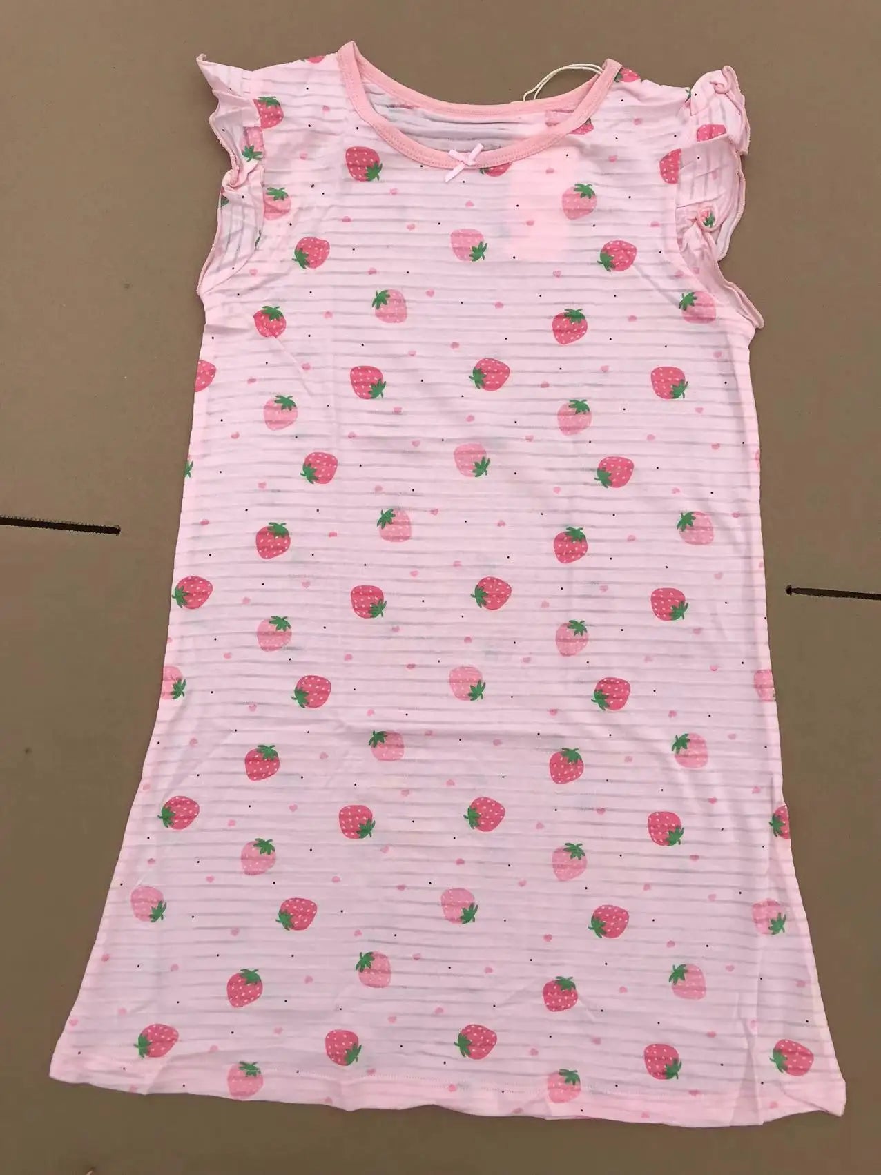 Girl Strawberry Prints Nightgown Dress Cotton Soft Breathable Kids Sleep Wear Quality Home Wear Size 110-170