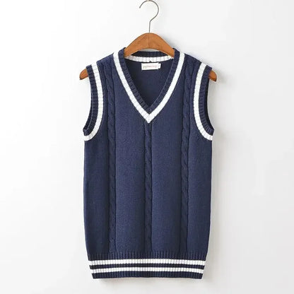 Striped White Knitted Sweaters for Men Blue Sleeveless Man Clothes V Neck Vest Red Waistcoat Jumpers Sweat-shirt Cigaret Cotton